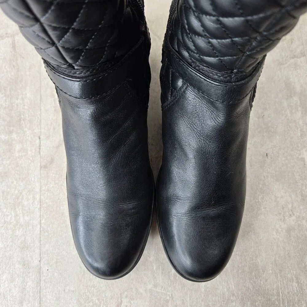 Knee High Equestrian Boots 9.5‎ Black Leather Quilted Tall Buckle Western Riding